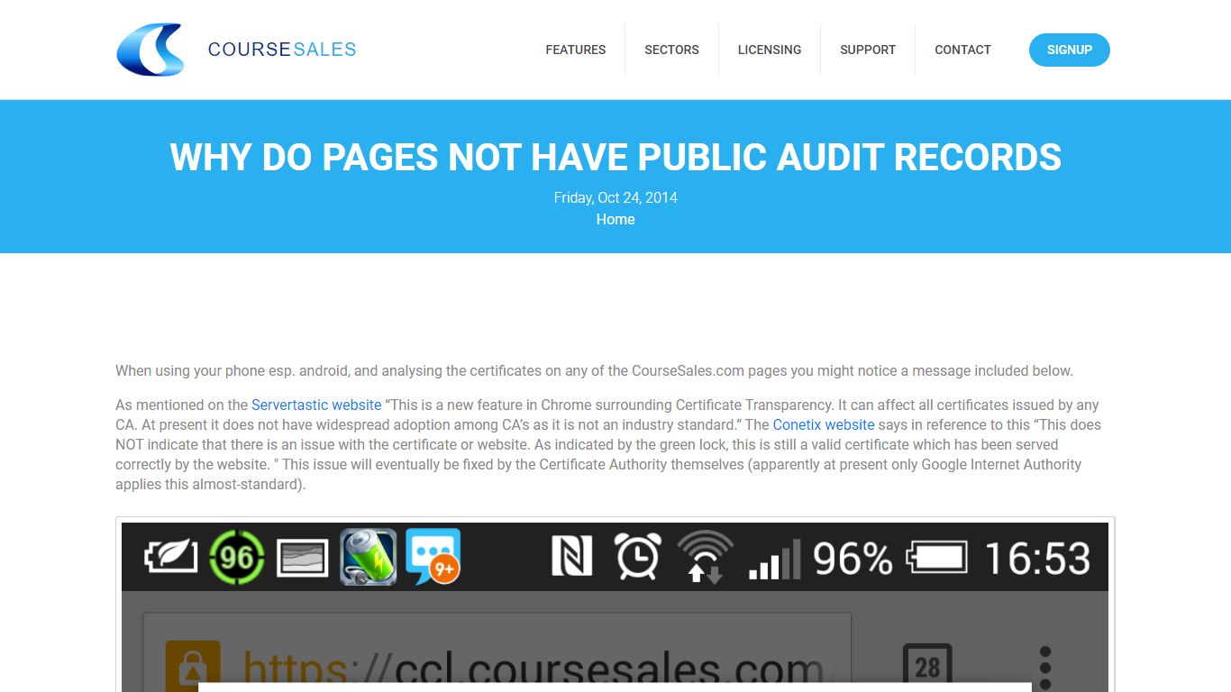Why do pages not have public audit records - coursesales.com